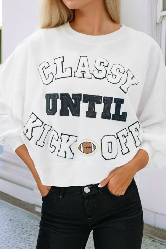 LDC CLASSY UNTIL KICKOFF Plush Letter Patched Sweatshirt