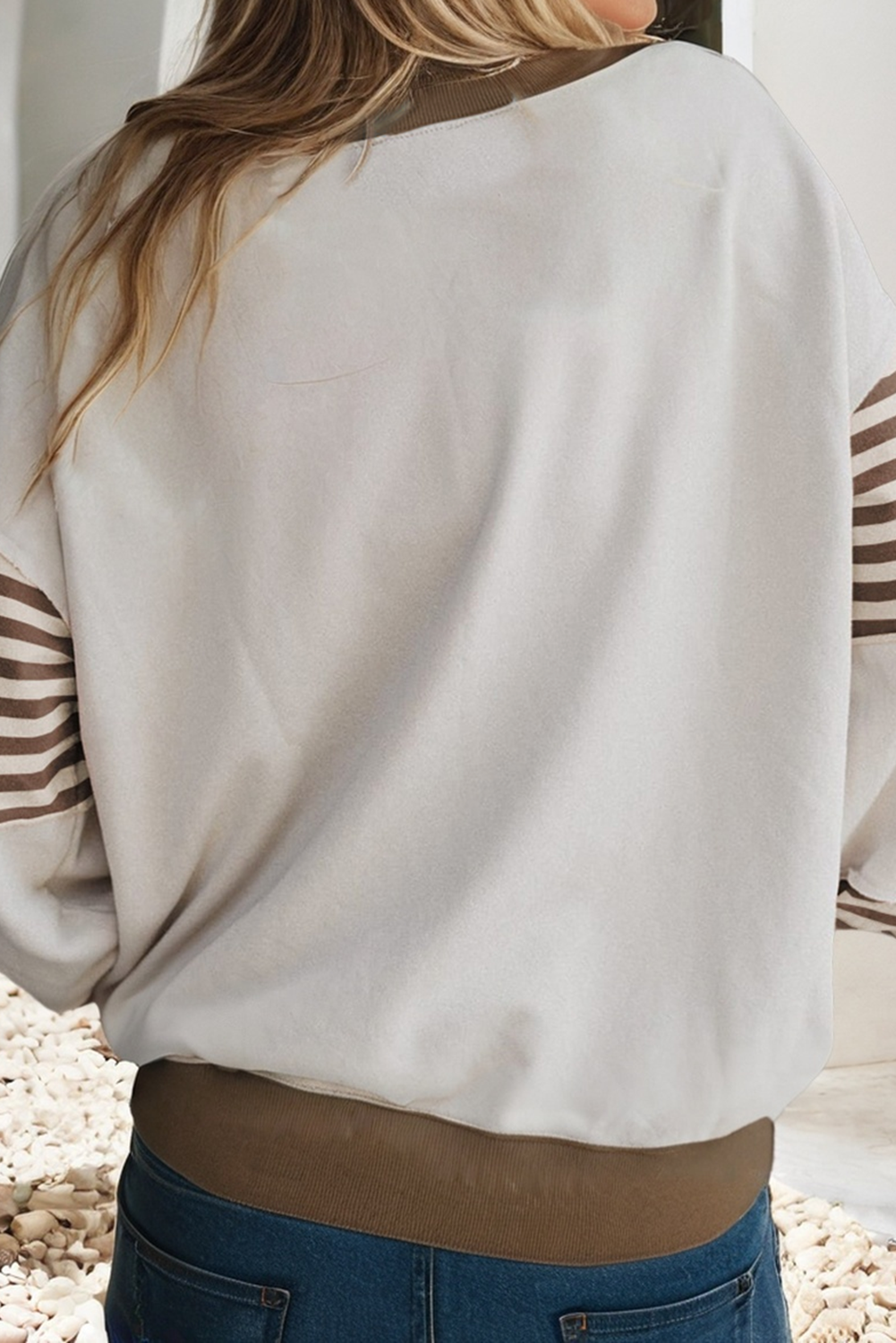 LDC Striped Colorblock Patchwork Drop Shoulder Sweatshirt