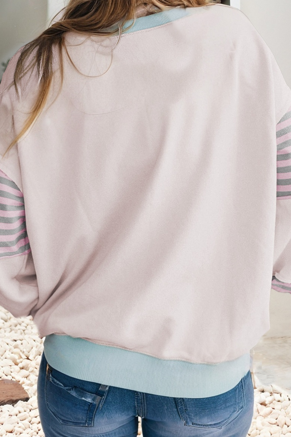 LDC Striped Colorblock Patchwork Drop Shoulder Sweatshirt