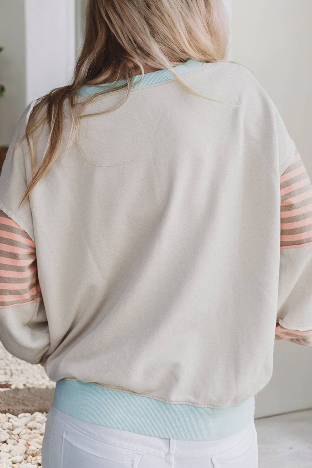 LDC Striped Colorblock Patchwork Drop Shoulder Sweatshirt