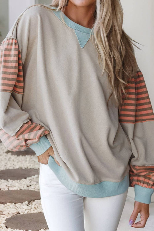 LDC Striped Colorblock Patchwork Drop Shoulder Sweatshirt