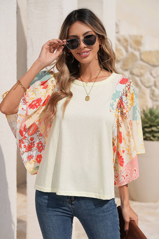 LDC Floral Patchwork Half Batwing Sleeve Blouse