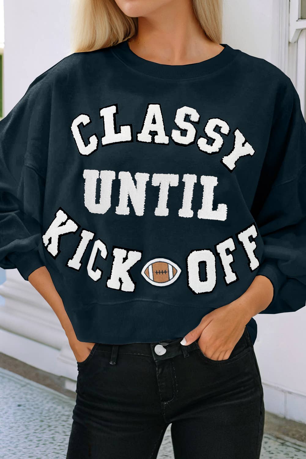 LDC CLASSY UNTIL KICKOFF Plush Letter Patched Sweatshirt